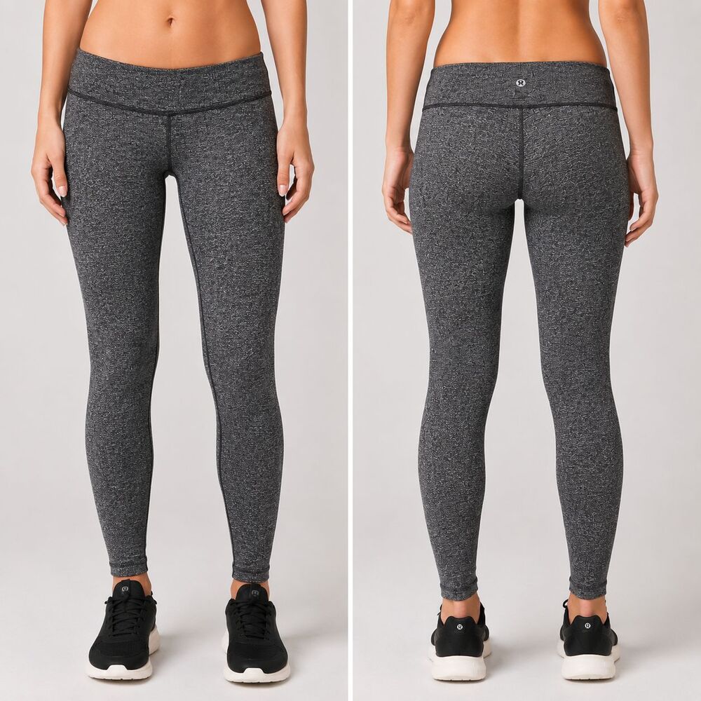 Lululemon Wunder Under Tight 8 Low Rise Herringbone Knit Heathered Black Legging